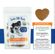 SUZIE'S 4MG CBD DOG TREAT HEARTS- Pumpkin Flavor